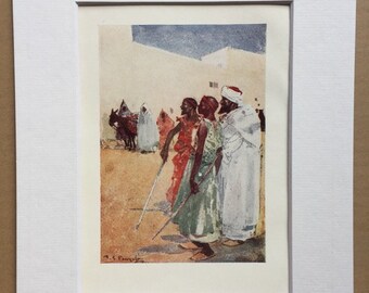 1904 On the Road to Kasbah, Tangier Morocco Original Antique Print - Moroccan Landscape - Morocco - Mounted and Matted - Available Framed