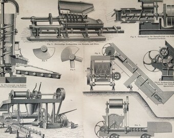 1878 Peat Machines Original Antique Print- Available Framed - Machinery - Victorian Technology - Victorian Decor