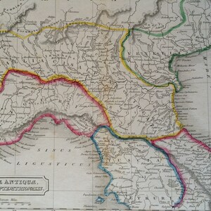 Italie du nord de 1829 (Italiae Antiquae) carte ancienne originale gravée en couleur à la main - histoire ancienne - classiques - disponible encadrée