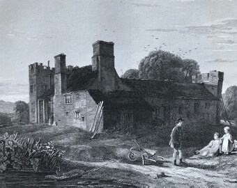 1817 Yanwath Hall - Westmorland Original Antique Engraving - Northern England - Borders - Cumbria - Vintage Wall Decor - Available Framed