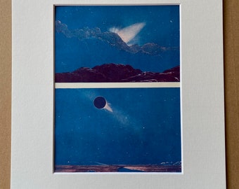 1940s Wonders of the Skies seen from the Moon Original Vintage Print - Astronomy - Mounted and Matted - Available Framed