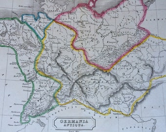 1829 Germany (Germania Antiqua) Original Antique Hand-Coloured Engraved Map - Dated - Ancient History - Classics - Wall Decor - Framed