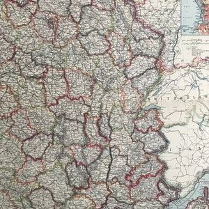 Carte ancienne originale de l'est de la France de 1903 avec des cartes de la Corse, de Marseille et des possessions françaises - Voies ferrées, canaux, bateaux à vapeur