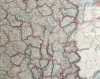 1903 Eastern France Original Antique Map with inset maps of Corsica, Marseille and French Possessions - Railways, Canals, Steamer Routes