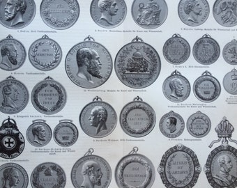 1897 Medals Original Antique Print - Available Framed - Civilian Awards for contributions to Art and Science