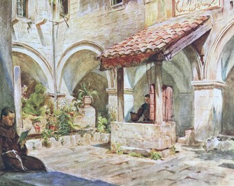 1925 The Upper Cloister at San Francesco, Ragusa Original Antique Print - Dalmatia - Croatia - Mounted and Matted - Available Framed