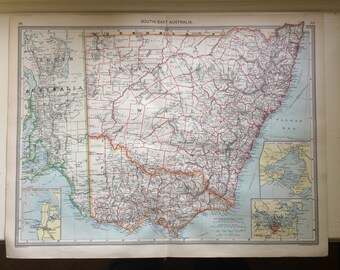 1903年 オーストラリア南東部 大型オリジナルアンティーク地図、15.5 x