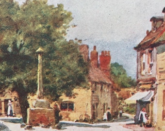 1913 Market Cross, Alfriston Original Antique Print - Sussex - England - Mounted and Matted - Available Framed