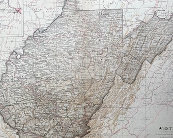 1903 West Virginia Original Antique Map  - United States - US State Map - Vintage Wall Map