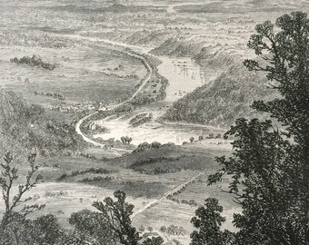 1895 The Potomac from Maryland Heights Original Antique Wood Engraving - Mounted and Matted - Decorative Art - Available Framed