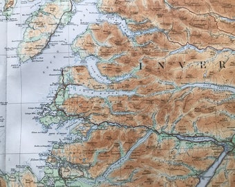 1924 Inverness-shire Original Antique Ordnance Survey Panorama Map - Scotland - Cartography - Geography