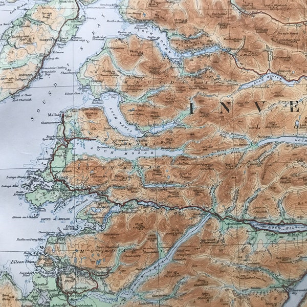1924 Inverness-shire Original Antique Ordnance Survey Panorama Map - Scotland - Cartography - Geography