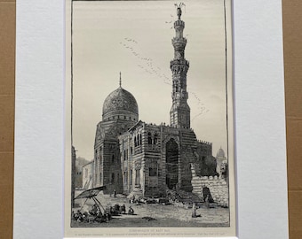 1880 Tomb Mosque of Kait Bay Original Antique Engraving - Egypt - Mounted and Matted - Available Framed