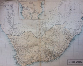 1859 SOUTH AFRICA extra large rare original antique A & C Black Map with inset map of South Central Africa showing Livingstone's travels