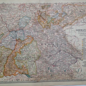 Grande carte ancienne originale de l'Empire allemand (partie sud-ouest de l'Allemagne) de 1903 - carte murale - décoration d'intérieur - cartographie - 11 x 16 pouces - carte détaillée