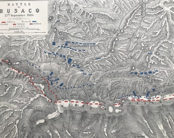 1875 Battle of Busaco, 1810 Original Antique Map - Napoleonic Wars - Portugal - Battle Map - Military History - Available Framed
