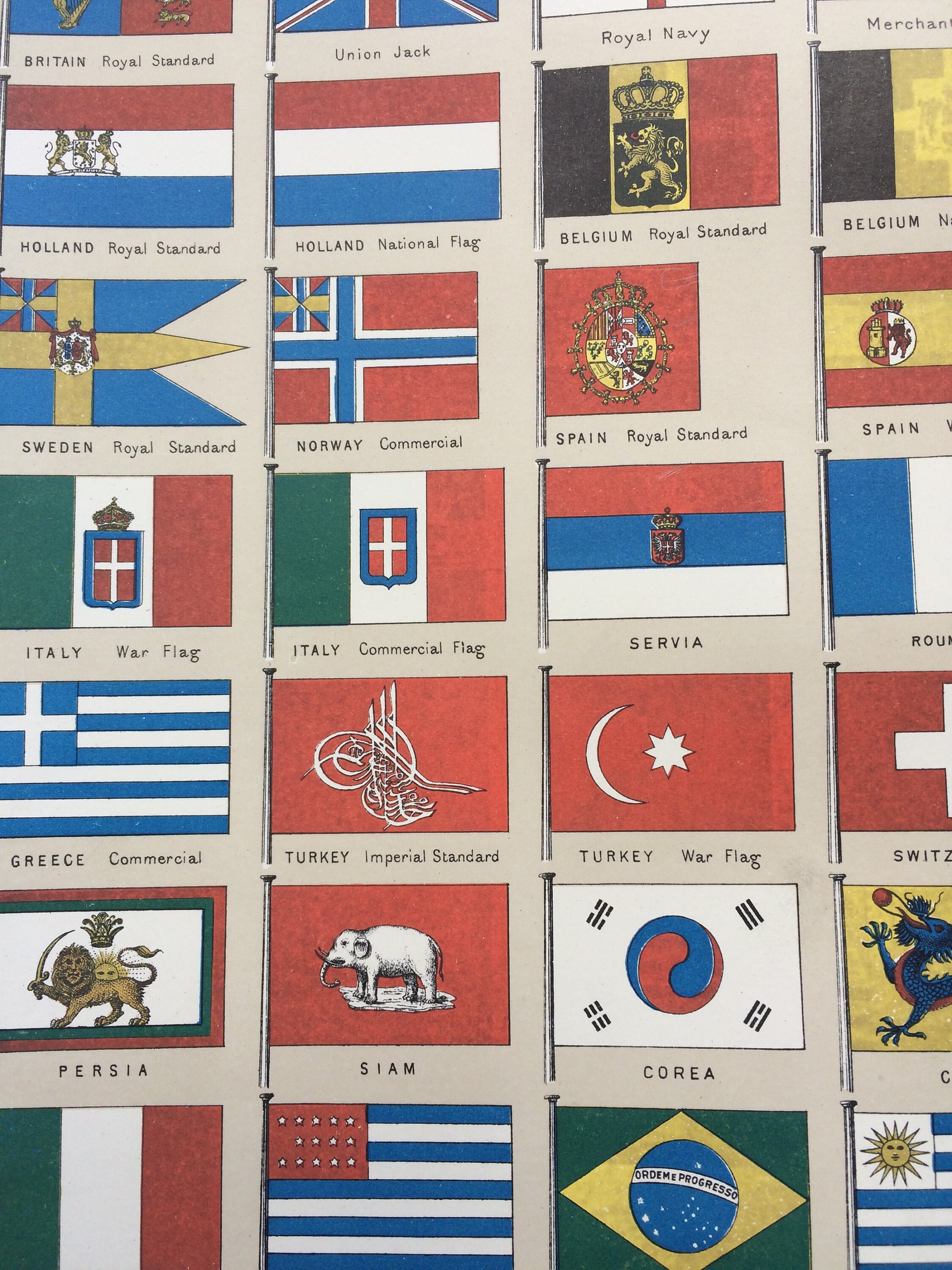 1904 Flags National and Commercial Original Antique Print 10 x 12