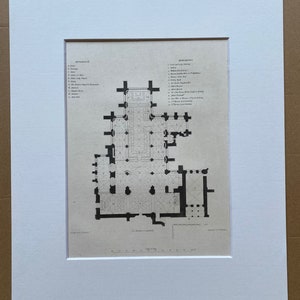 1838 Bristol Cathedral Floor Plan Original Antique Engraving Architecture Mounted and Matted Available Framed image 2