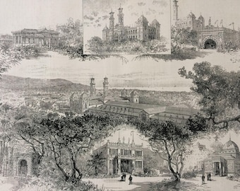 1883 Original Antique Engraved illustration - The International Exhibition at Nice - France, Victorian Decor - Architecture - History