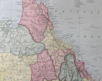 1875 Queensland Original Antique Map - Australia - Available Matted and Framed