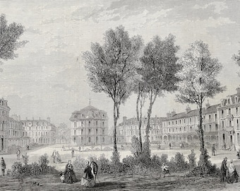 1864 Refuge for the aged at Auteuil, near Paris Original Antique Engraving - Available Framed