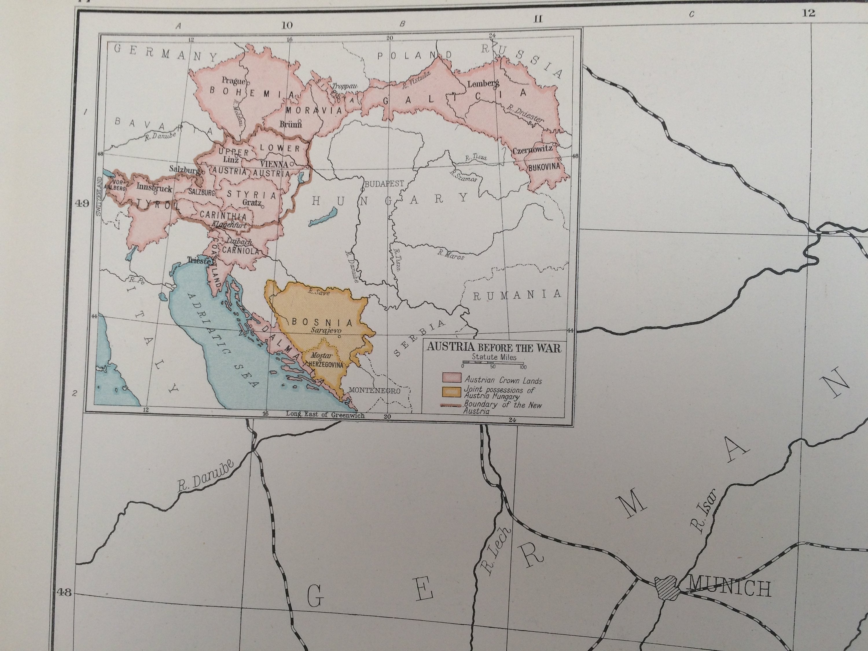 1920 Austria Extra Large Original Antique Map with inset map of Austria ...