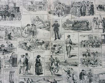 1883 Holiday Sketches at Margate and Ramsgate Large Original Antique Engraving, Victorian Decor, England, Kent, Seaside, Beach