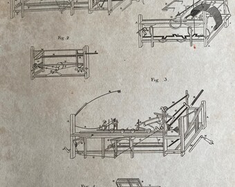 1806 Machine for Dressing Woollen Cloth Original Antique Engraving - Machinery - Encyclopaedia - Mounted and Matted - Available Framed