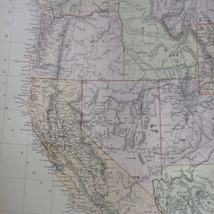 1882 年米国 (太平洋諸州) オリジナルアンティーク地図、11 x 15 インチ、室内装飾、地図作成、米国、カリフォルニア州、オレゴン州、ワシントン州