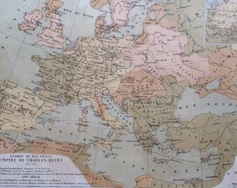 1903 Europe Antique Map - Empire de Charles Quint - Charles V - French Language Map - Geography - Cartography - Historical Map