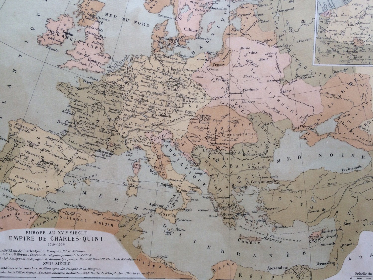 1903 Europe Antique Map Empire De Charles Quint Charles V Etsy