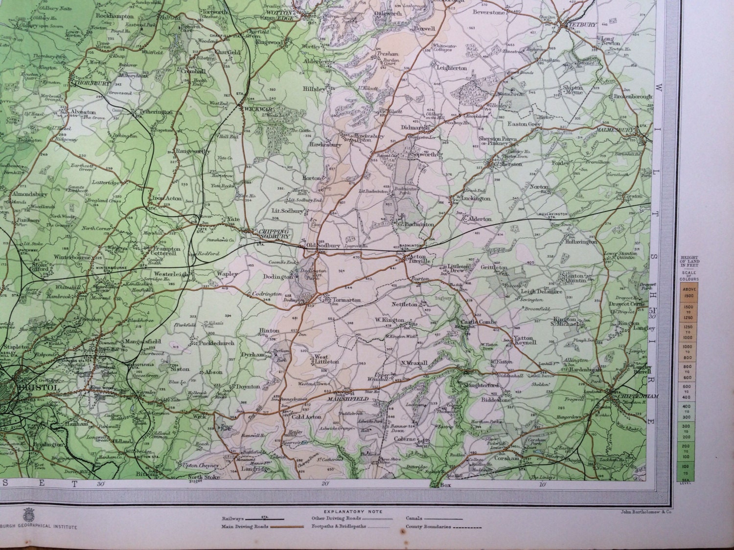 1903 BRISTOL & MONMOUTH Large Original Antique Map, 17.5 x 23 inches