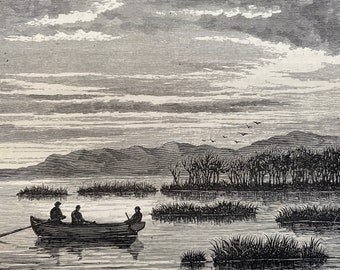 1880 View of Lake George, New South Wales Original Antique Print - Australia - Mounted and Matted - Available Framed