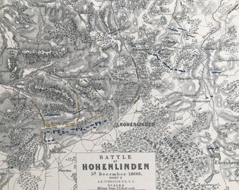 1875 Battle of Hohenlinden, 1800 Original Antique Map - Germany - Napoleonic Wars - Battle Map - Military History - Available Framed