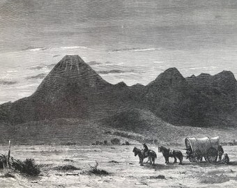 1895 Lassens Buttes, Sacramento Valley Original Antique Wood Engraving - Mounted and Matted - Decorative Art - Available Framed