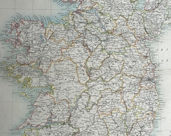 1898 Ireland Extra Large Original Antique A & C Black Map - Irish History - Irish Decor - Eire - Wall Decor - Gift Idea
