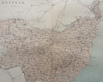 1868 Suffolk Original Antique Map - UK County - England County - Wall Decor