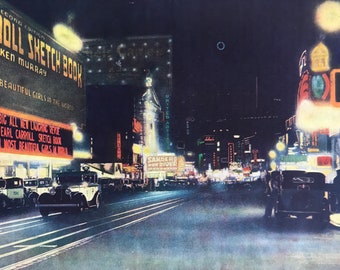1940s Bright Lights of Broadway Original Vintage Print - Mounted and Matted - Framed Vintage New York City Print - NYC
