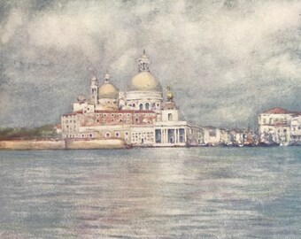 1904 The Dogana and Salute Original Antique Print - Venice - Italy - Mounted and Matted - Available Framed