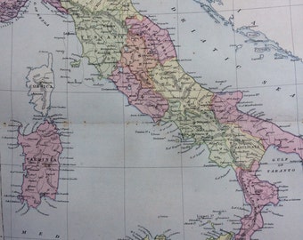1873 Italy Original Antique Map - Vintage Wall Decor