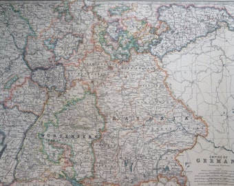 1907 GERMAN EMPIRE (south) Large original antique map, cartography, historical map, wall decor, home decor, W & A. K Johnston Atlas