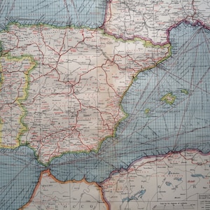 1903 Spain & Portugal: Industries and Communications Large Original Antique Map, 15.5 x 20.5 inches, Harmsworth map