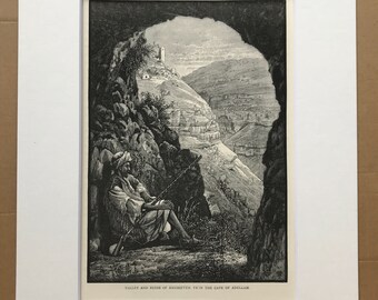 1880 Valley and Ruins of Khureitun Original Antique Engraving - Mounted and Matted - Available Framed - Palestine - Israel
