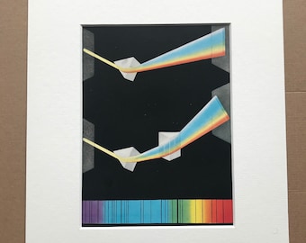 1940s Spectrum of Light Original Vintage Print - Mounted and Matted - Glass Prism - Rainbow - Science - Framed Vintage Bird Art