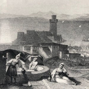 1871 Rhodes Original Antique Steel Engraving - Greece - Fine Art - Mounted and Matted - Available Framed
