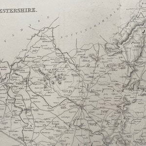 1845年 レスターシャー オリジナル アンティーク 彫刻地図 - イギリス 郡地図 - 装飾アート - 地図作成 - 壁装飾