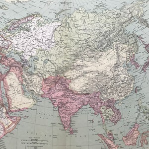 1903 Asia große antike Landkarte mit Eisenbahnnetzen, Kanälen, Höhen und eingefügter Bevölkerungskarte - Kontinent Karte