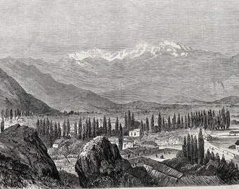 1864 View of the Chilian Cordillera from Santiago, Chile Original Antique Engraving - Available Framed