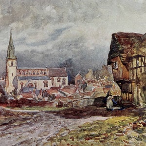 1922 Warwickshire, Southam Original Antique Print - England - Mounted and Matted - Available Framed