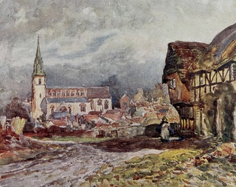 1922 Warwickshire, Southam Original Antique Print - England - Mounted and Matted - Available Framed